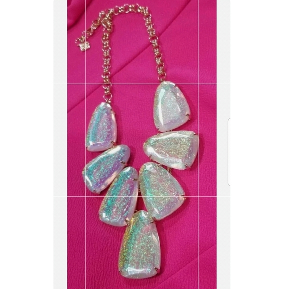 IRIDESCENT DICHROIC FOIL HARLOW NECKLACE GOLD TX - Picture 6 of 11